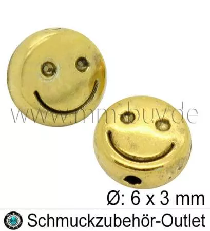 Metallperlen "Smiley" goldfarben Ø: 6 mm, 10 Stück