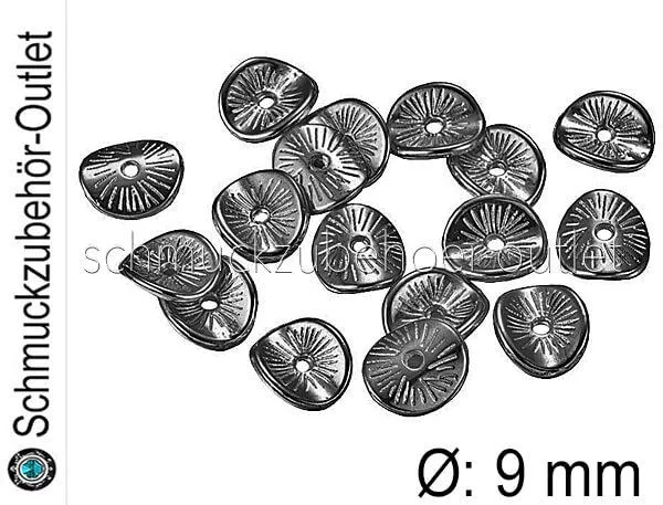 Zwischenperlen schwarz nickelfrei  (Ø: 9 mm), 20 Stück