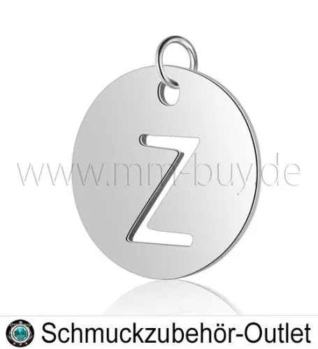 Edelstahl Buchstabenanhänger „Z“ - rund, Ø: 12 mm, 1 Stück