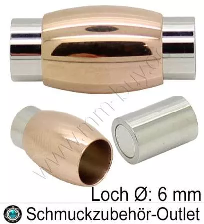 Magnet-Schmuckverschluss zum Kleben, Edelstahl, Loch Ø: 6 mm, 1 Stück