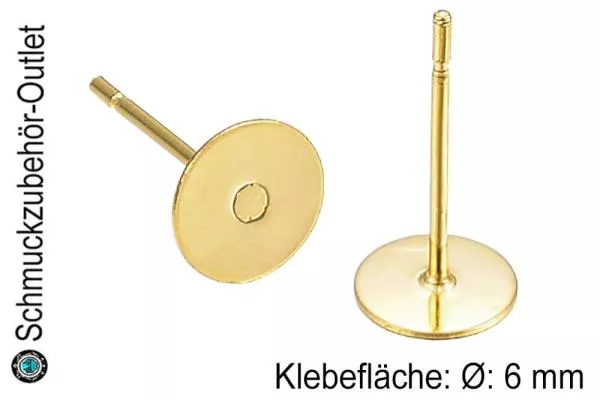 Edelstahl Ohrstecker 24k vergoldet (Ø: 6 mm), 10 Stück (5 Paar)