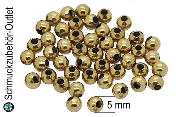 Edelstahlperlen goldfarben rund (Ø: 5 mm), 10 Stück