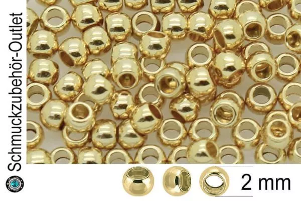 Edelstahl Quetschperlen 24k vergoldet (Ø: 2 x 1,5 mm), 50 Stück