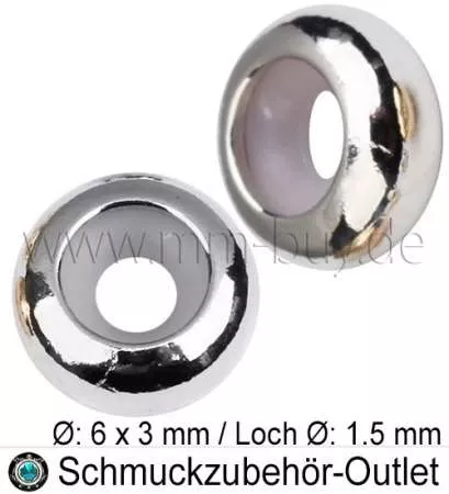 Edelstahl Verschlussperle mit Gummi, Ø: 6 mm, Loch: 1.5 mm, 1 Stück