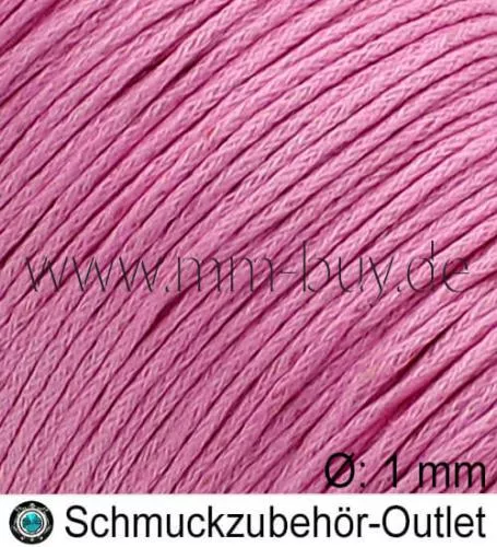 Gewachstes Schmuckband aus Baumwolle, rosa, Ø: 1 mm, Meterware