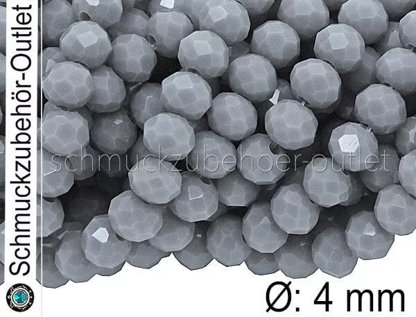 Glasschliffperlen, Rondell, mittleres grau, Ø: 4mm, 1 Strang