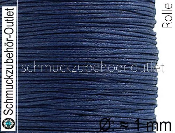 Baumwollband gewachst dunkelblau (Ø: ca. 1 mm), 1 Spule (60 Meter)