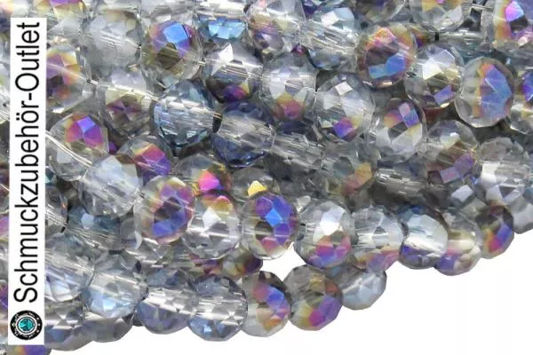 Glasschliffperlen Rondell transparent eisblau galvanisiert (Ø: 4 mm), 1 Strang