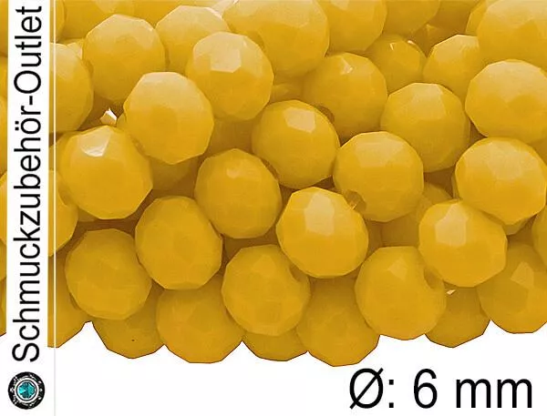 Glasschliffperlen, gelb, Rondell, Ø: 6 mm, 1 Strang