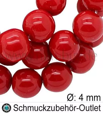 Glasperlen, rot, Ø: 4 mm, 1 Strang