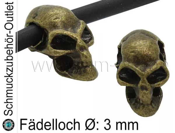 Metall Großlochperlen Schädel bronze (Fädelloch Ø: 3 mm), 1 Stück