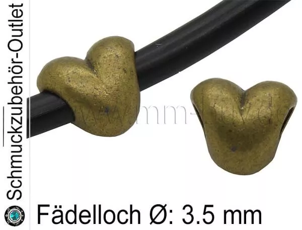 Metall Großlochperlen [Herz] - bronze - Fädelloch Ø: 3.5 mm - 1 Stück