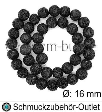 Lavaperlen, rund, schwarz, Ø:16 mm, 1 Strang