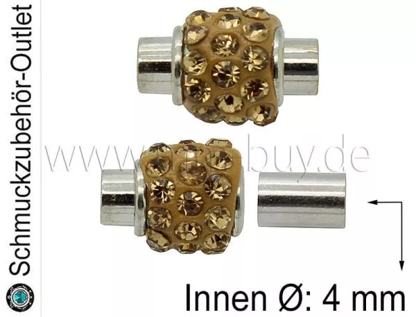 Magnetverschluss mit Strass zum Kleben, gold, Loch: 4 mm, 1 Stück