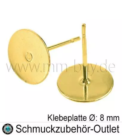 Ohrstecker Klebeplatte Ø: 8 mm goldfarben, 20 Stück (10 Paar)
