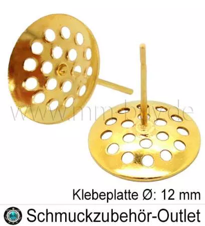 Ohrstecker mit Lochplatte Ø: 12 mm goldfarben, 10 Stück (5 Paar)
