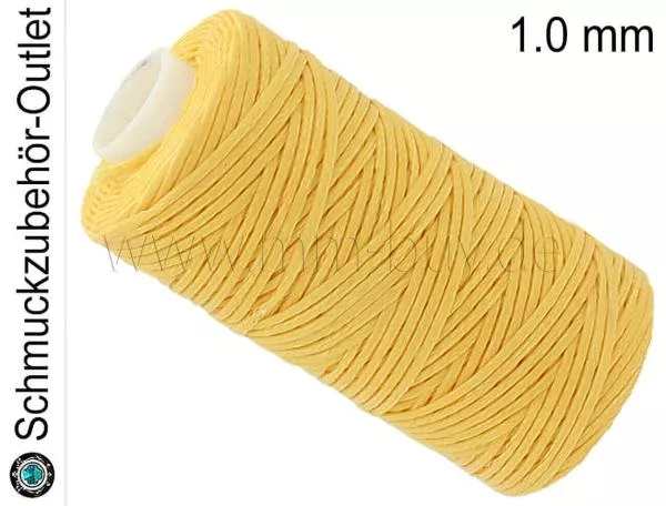 Schmuckband, gewachst, flach, gelb, 1 mm, 1 Spule (50 m)