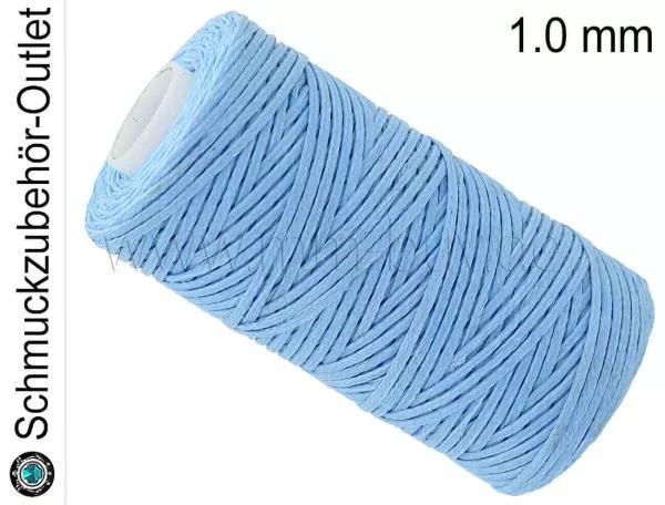 Schmuckband, gewachst, flach, hellblau, 1 mm, 1 Spule (50 m)