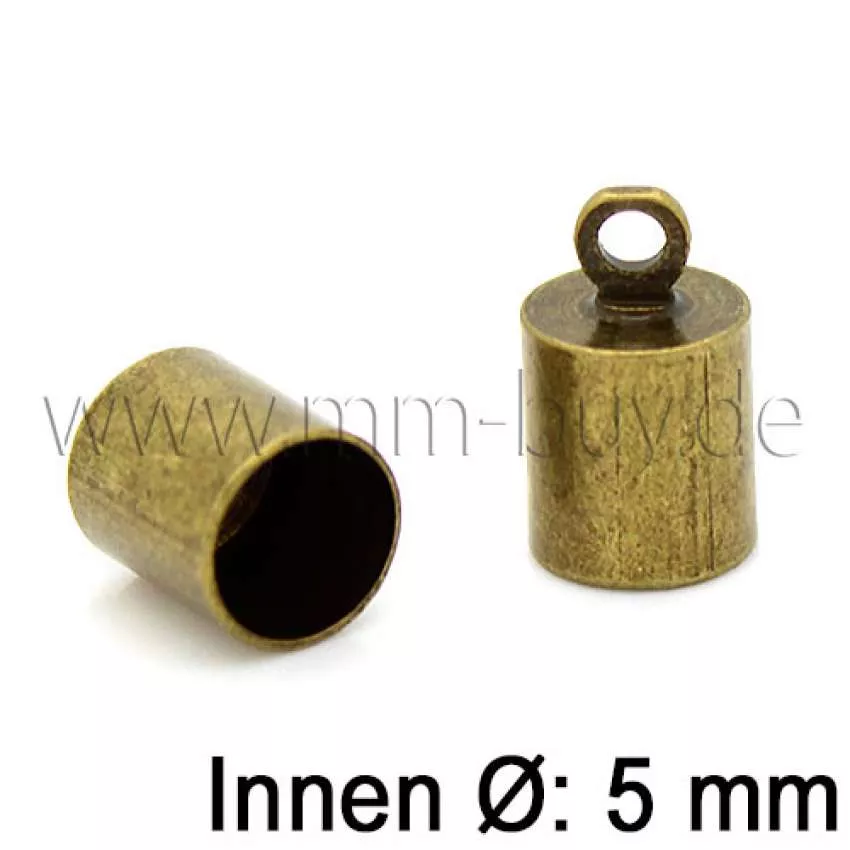 Endkappen, Endhülsen, Innen: 5 mm, Farbe: antik bronze, 10 Stück