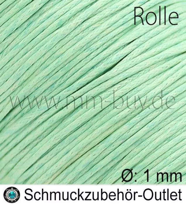 Schmuckband aus Baumwolle, mint, Ø: 1 mm, 1 Spule (60 Meter)