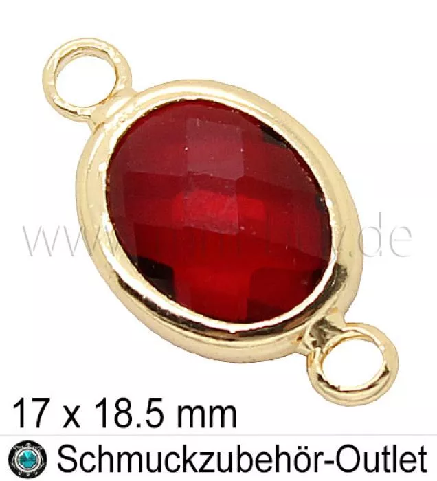 Glasverbinder, oval, Farbe: rot-transparent, 17x18.5mm, 1 Stück