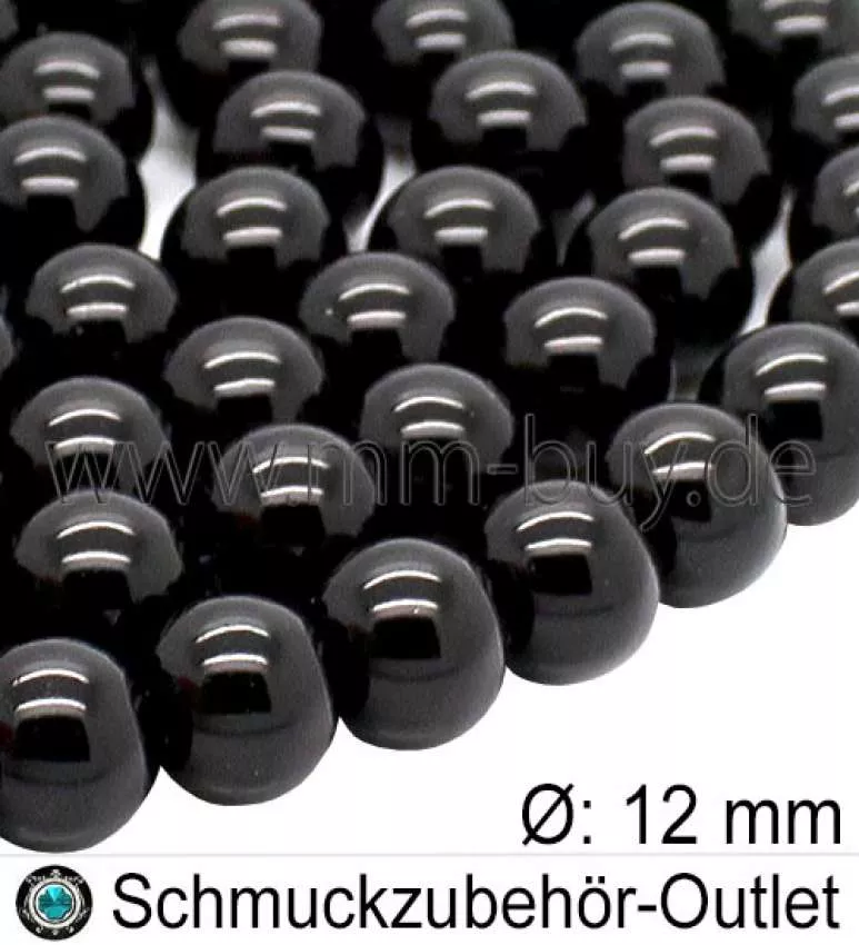 Glasperlen, schwarz, Ø: 12mm, 1 Strang