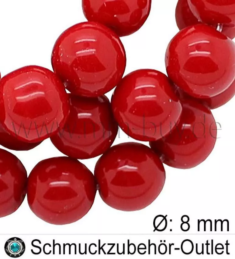 Glassperlen, rot, Ø: 8 mm, 1 Strang