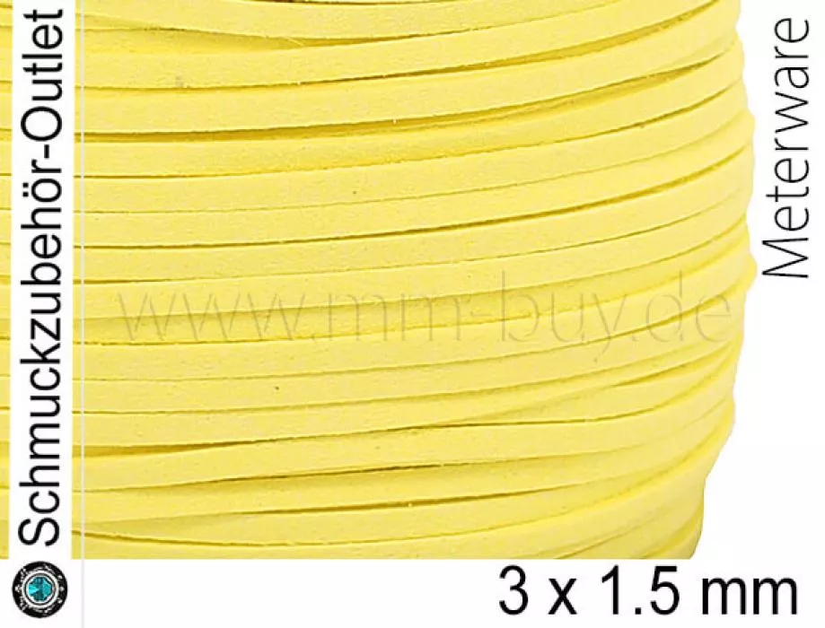 Flaches Band, Wildlederoptik, gelb, 3 x 1.5 mm, 1 Meter
